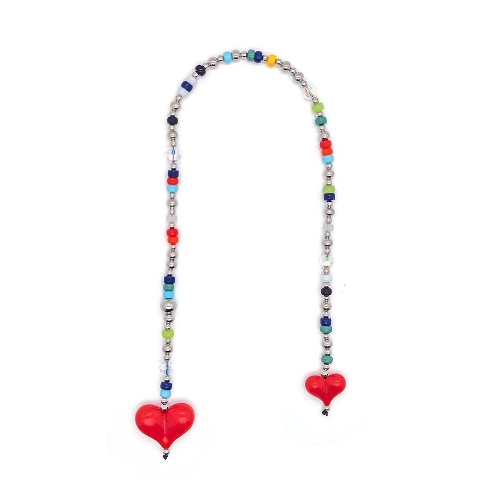 Handmade Woven Acrylic Beaded Heart Pendant: Stylish Versatile Bag Charm