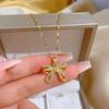 Titanium Steel Light Luxury Bow Necklace Women'S High-End Versatile Temperament Zircon Pendant Same Jewelry