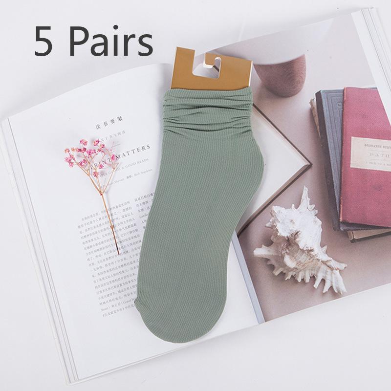 

5 пар женских летних тонких дышащих невидимых впитывающих пот носков из ледяного шелка 5 Pairs зелёный