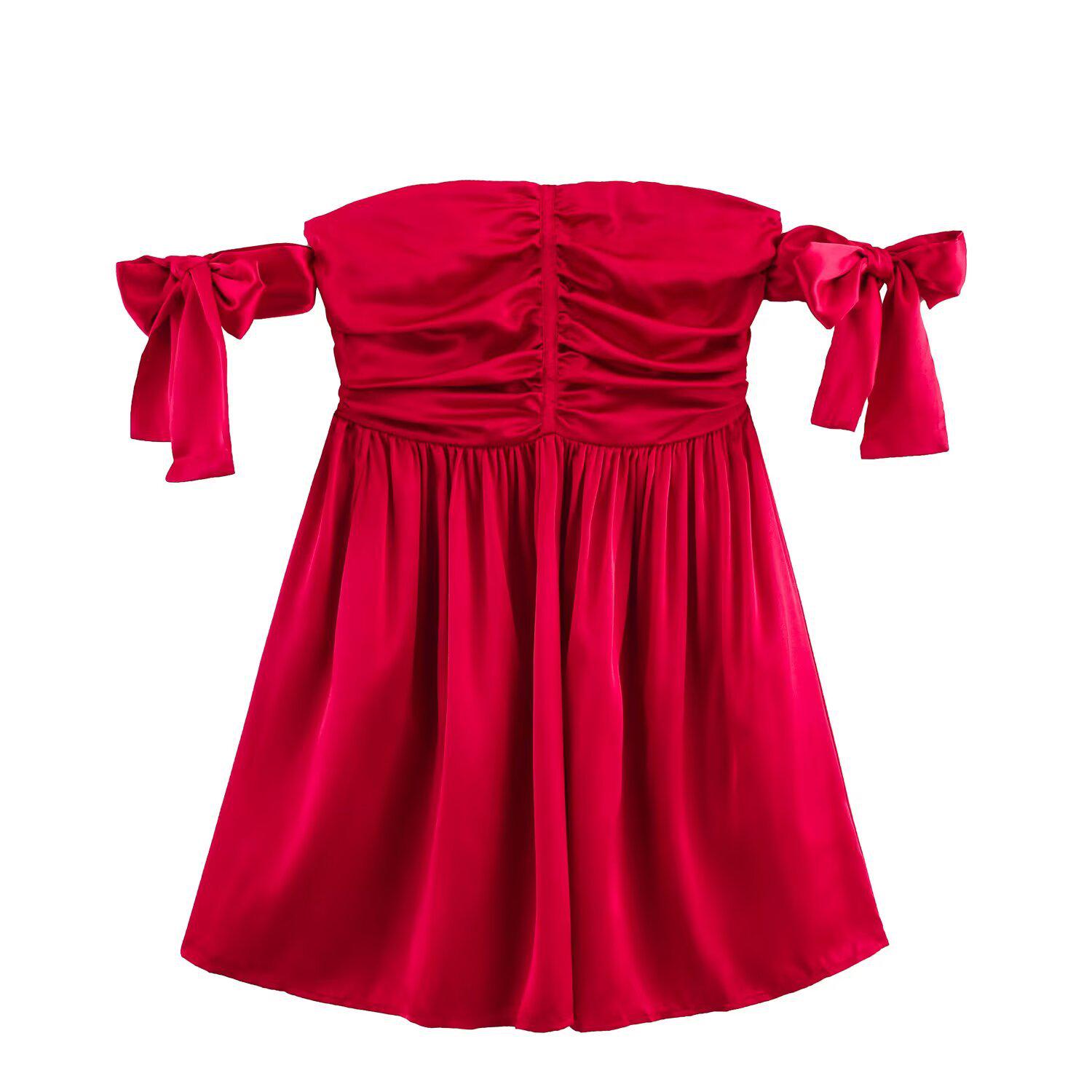 

Весна 2025 Женское Европейский и Американский Стиль Приталенное Короткое Платье на Завязках L красный