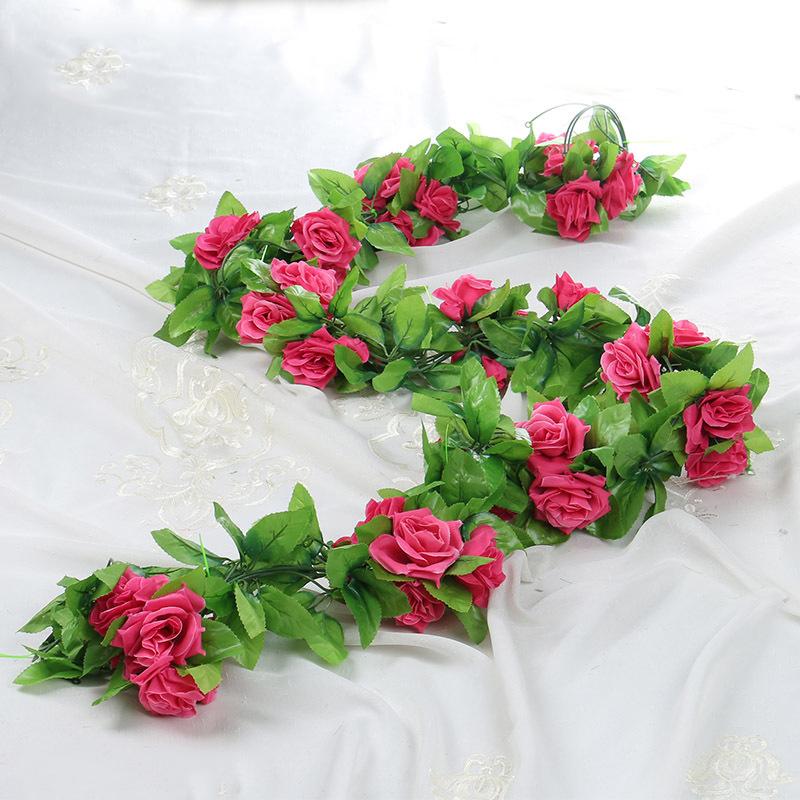 220Cm 9-Head Simulated Rose Vine Bright Colors And Vivid Hues Room Decoration Red Yellow White Purple Champagne Rose Rattan