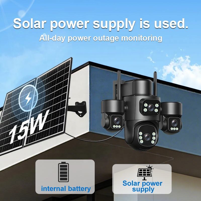 OKAM PRO AOV Solar Camera HD 20MP Quad-Lens 4G Outdoor Camera 16000mAh Battery 24/7 Recording AI Tracking CCTV Night Vision