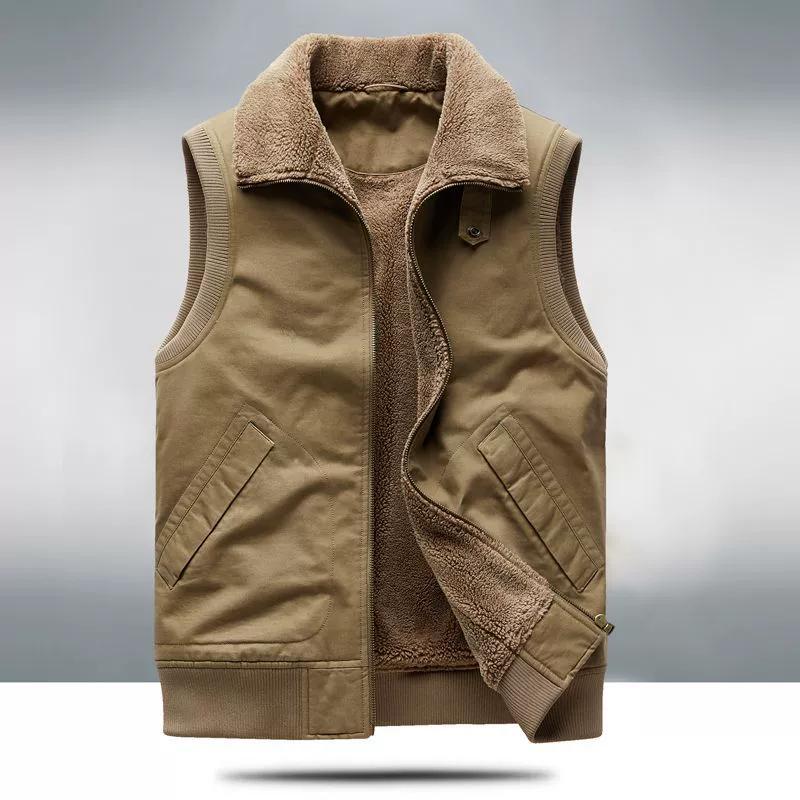 Men's Outdoor Velvet Vest with Multiple Pockets, Thick Vest, Casual Shoulder Jacket