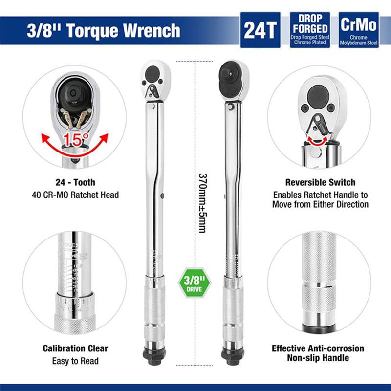 

A34R Spanner Hand Tool Auto Disassembly 3/8 Inch Drive Adjustable Torque Wrench 19-110NM серебряный