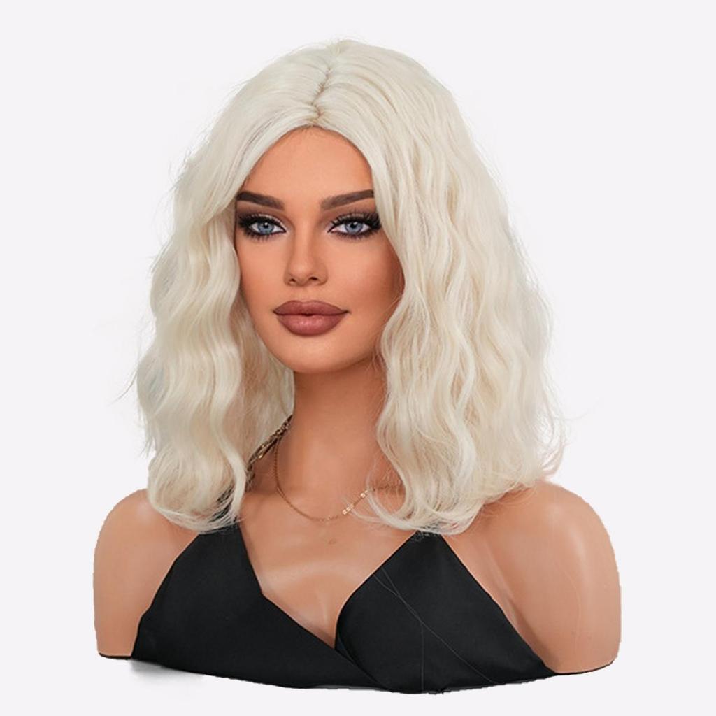 Heat-Resistant Synthetic Fiber Wig for Women - Natural Looking Medium-Length Wavy Bob,Youthful Appearance, Lightweight & Comfortable Fit