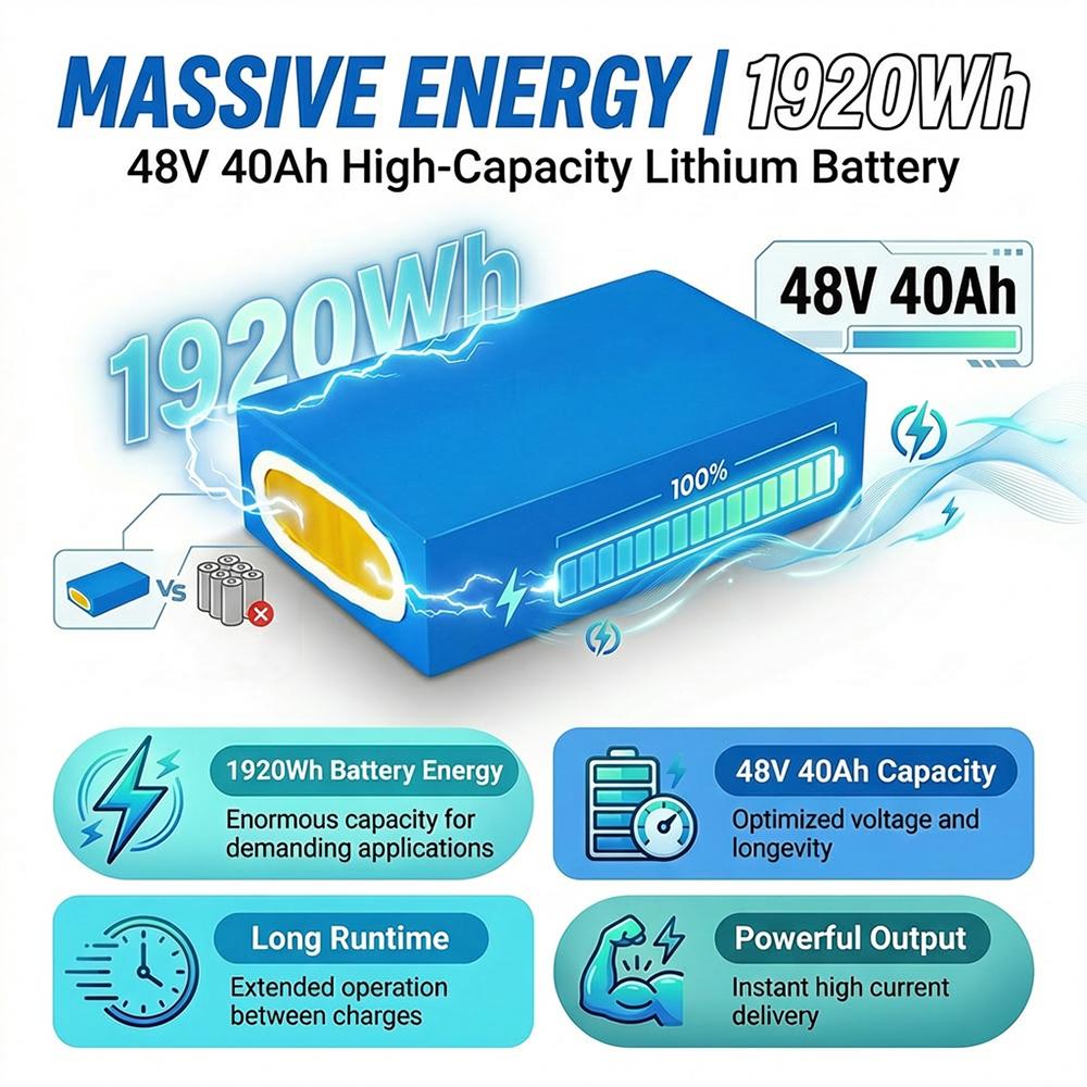 48V Ebike Battery 40Ah Lithium-ion Battery Pack with 60A BMS Replacement Battery for 100W-2184W Scooter, Go-Kart & DIY E-Bicycle