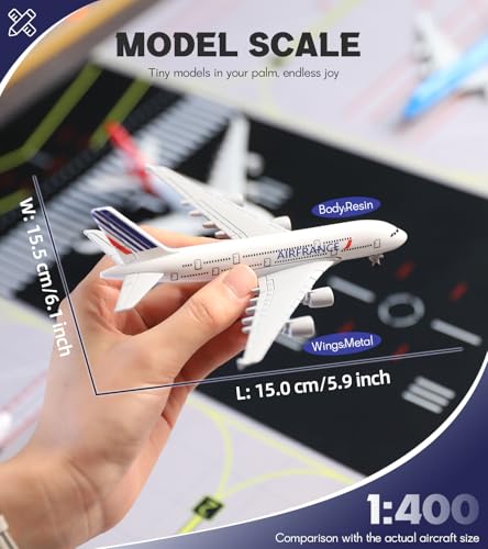 QIYUMOKE 1/400 Scale Air France A380 Airplane Model Kit (6-inch Large) with Assembled Aircraft Landing Gear and Display Stand, Adult Aviation Gift or