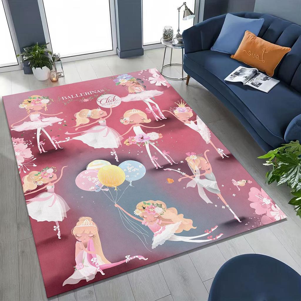 Elegant Ballet Dacing Girl Ballerina Cartoon Rug for Bedroom Living Room Sofa Home Doormat Decor,Large Kids Non-slip Floor Mat