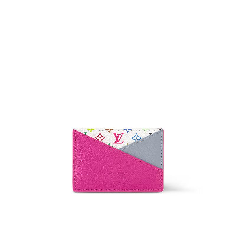 

Louis Vuitton X Takashi Murakami Criss-Cross Letter Logo Color Block Design White Tricolor Leather Card Holder Women Accessories Rose M14091