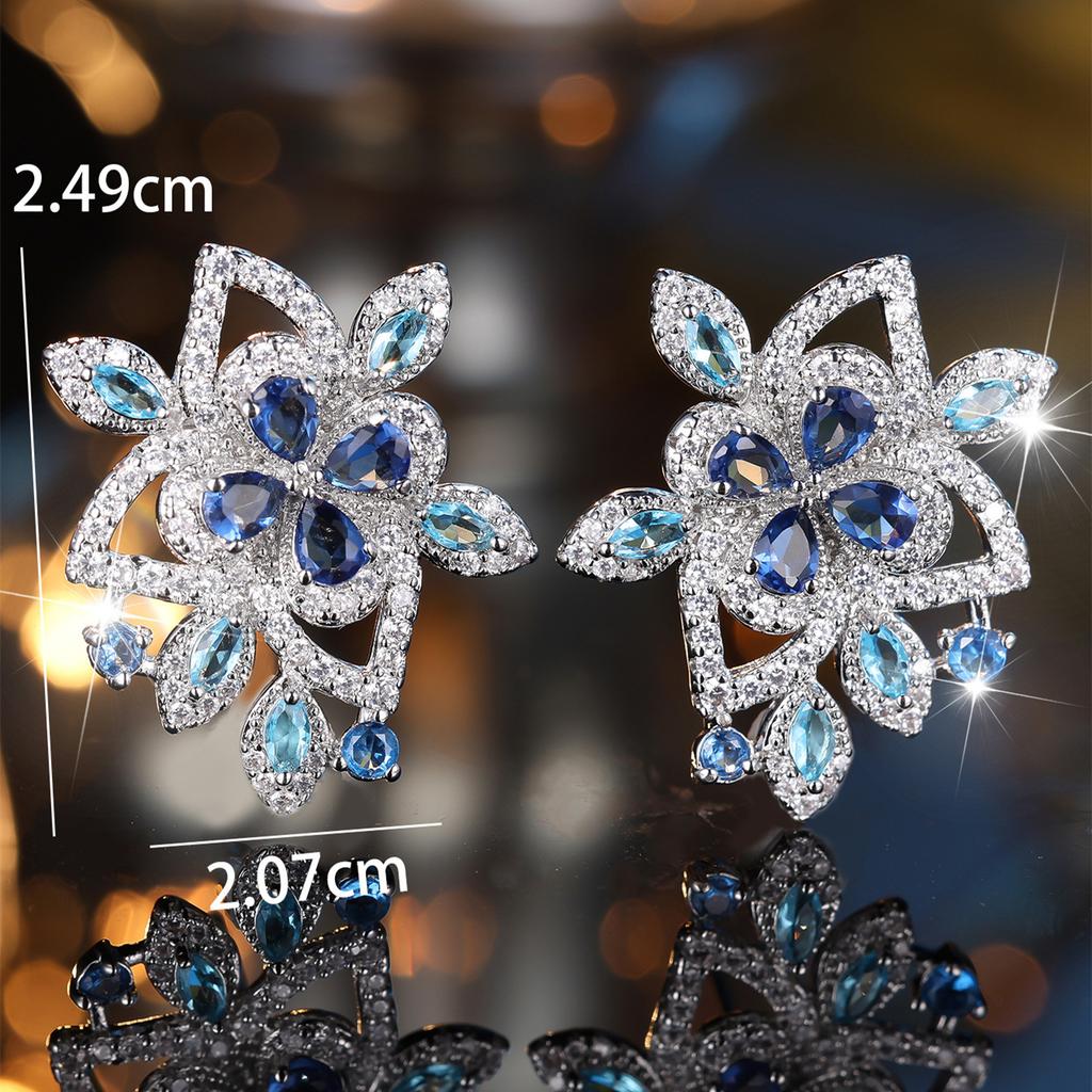 Korean-style, elegant, colorful, water-drop-shaped, five-petal flower multi-earring set for women Exquisite, unique, and elegant evening earrings