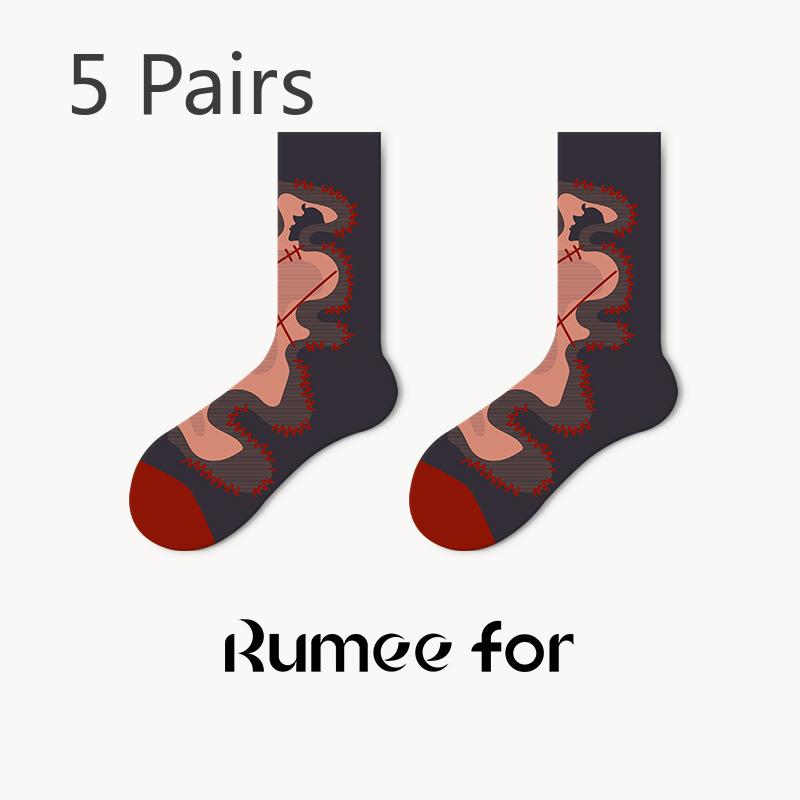 5 Pairs of Female Spring and Summer Trend Personality Small Design Sense Cartoon Funny Tube Socks