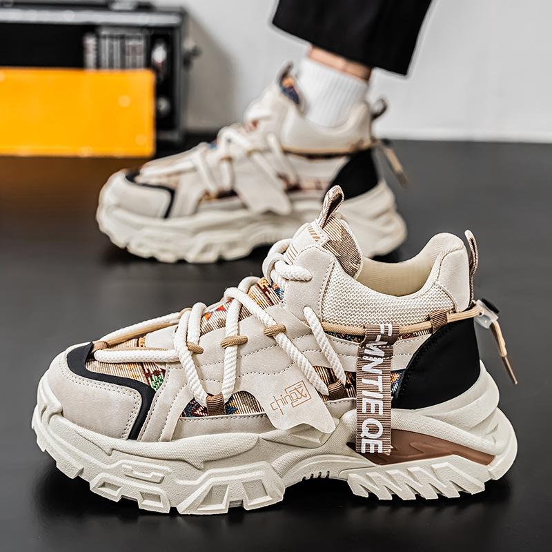 

2025 new high-top men s shoes spring youth leisure sports trend versatile summer thick-soled heightening dad shoes 39 бежевый