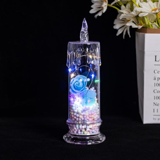 1Pc/2Pcs Eternal Flower Flameless Candles LED Flickering Pillar Candles Valentine's Day Night Light for Wedding Home Decor