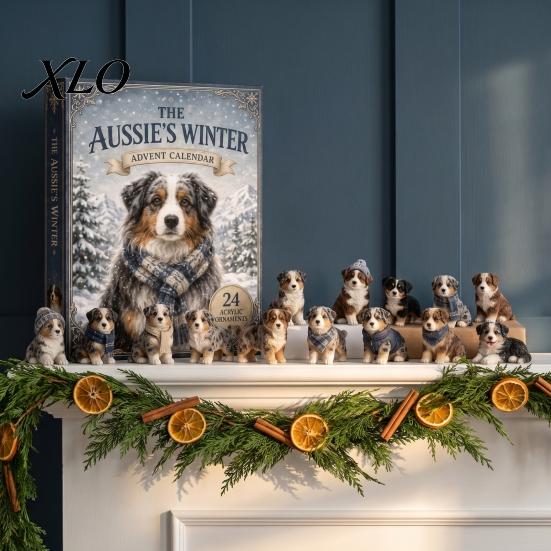 Australian Shepherd Advent Calendar The Aussie's Winter Calendar, 24-Day Countdown Acrylic Ornament Set Holiday Surprise Gift for Dog Lovers with Mini