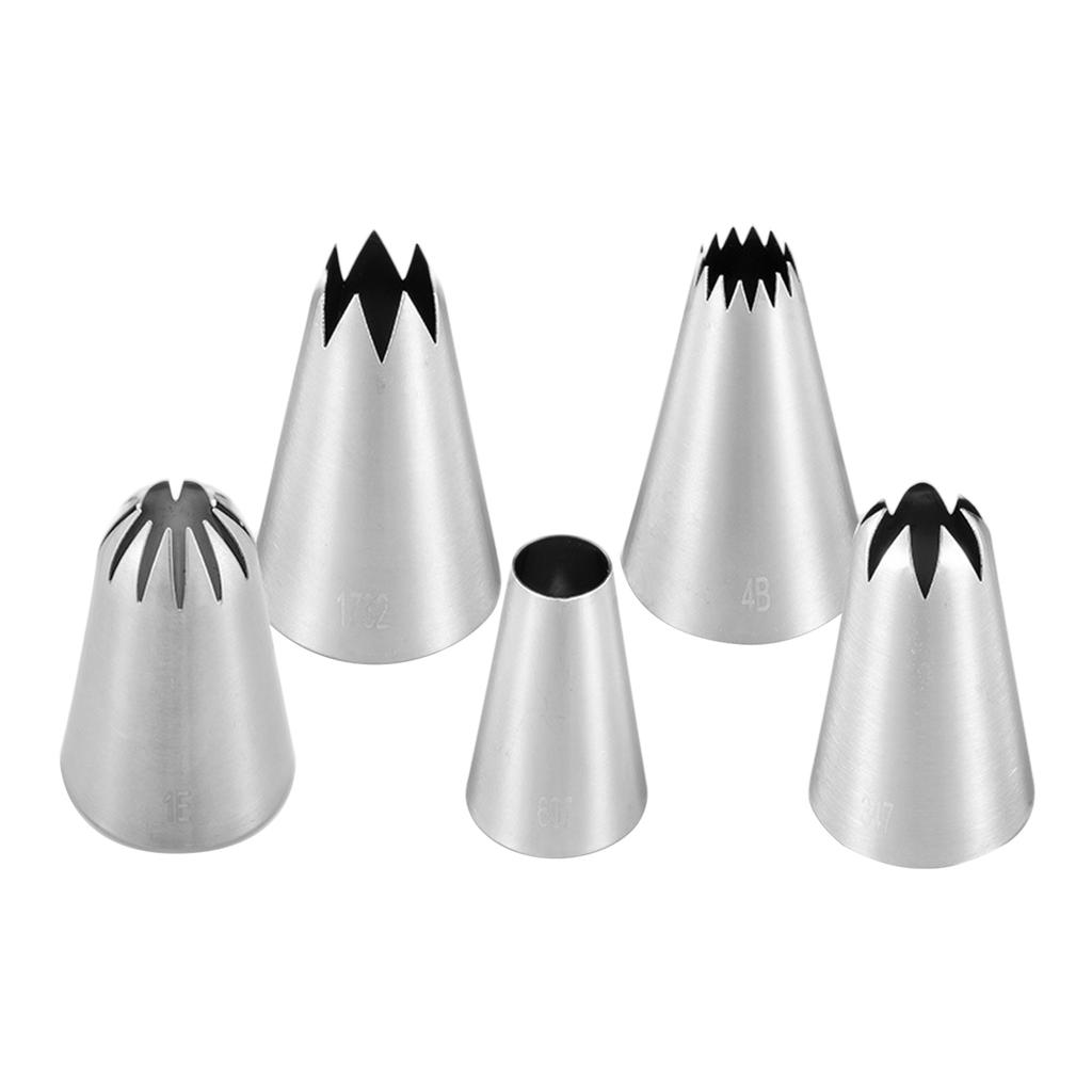 5PCS Cake Decorating Icing Tips for Cake Cupcake Decorating Stainless Steel Icing Piping Nozzles Pastry Tips Frosting Tips for Birthday Cake Party Coo