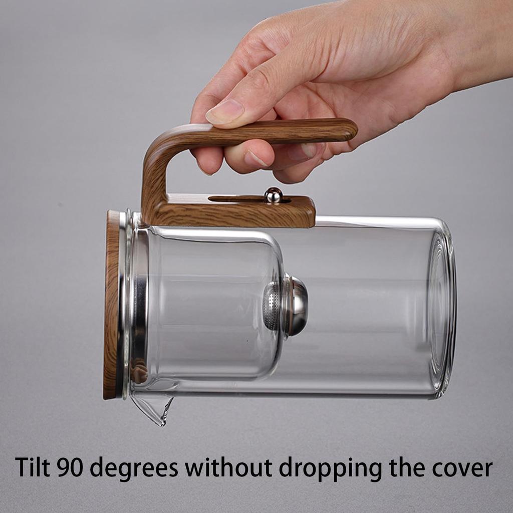 520ML / 720ML Glass Teapot Tea Pot with Infusers for Loose Leaf Tea, Magnetic Water Separation Tea Maker with Wooden Handle