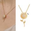 ZAKOL Exquisite Rotating Sunflower Zirconia Flower Pendant Necklace Fashion Plant Flowers Gold Color Chain Choker Necklace Gift