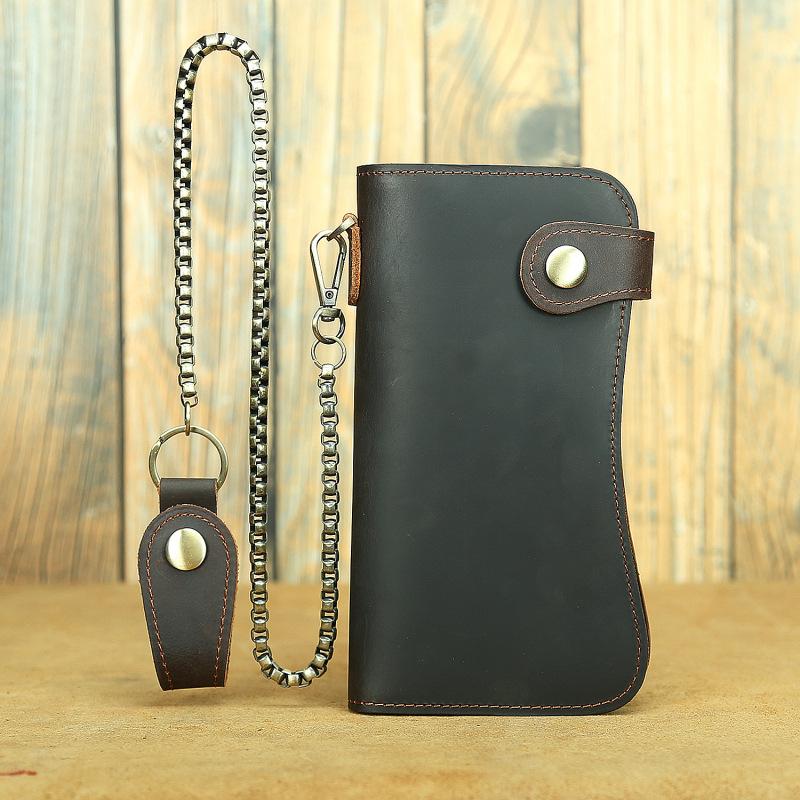 

Мужская сумка для мобильного телефона из коровьей кожи с защитой от магнитного поля Rfid, кожаный кошелек Crazy Horse, большой емкости, брелок для ключей, клатч с защитой от кражи 9.5cm*3cm*19.5cm темно-коричневого