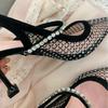 2025 Hollowed-Out Rhinestone High Heels Female Pointy Transparent After Empty Bun Sandals Thin Heel Shoes Female