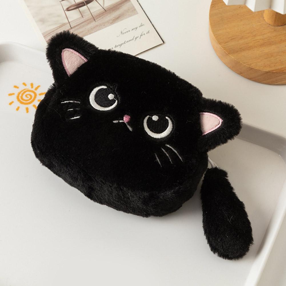 Furry Cartoon Cat Wallet Large-capacity Earphone Bag Plush Bag Keychain Pendant Storage Bag for Lipstick Jewelry For Women