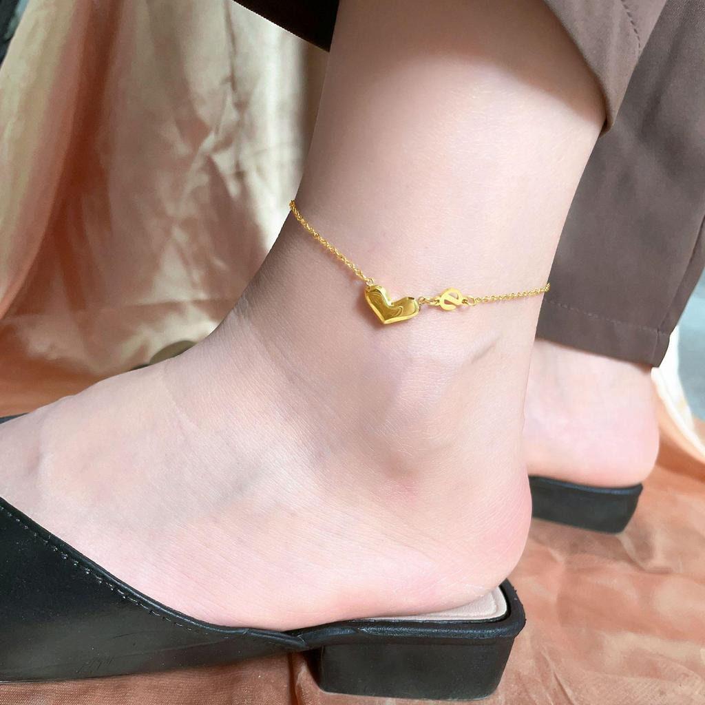 Elegant 18K Gold-Plated Heart Anklet - Luxury Design in Titanium Steel