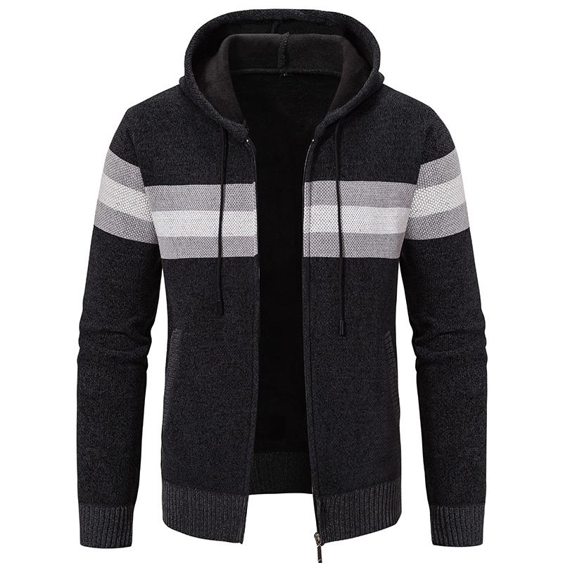 Cozy Up Herrenpullover, Strickjacke, Rippenstrick, normaler Strick, mit Kapuze, Warm-Ups, modern, zeitgenössisch, für den Alltag, zum Ausgehen