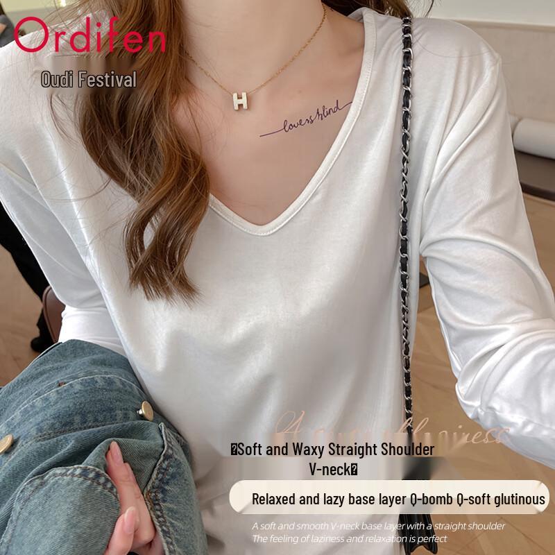 

Oudeifen Women s V-Neck Long Sleeve Relaxed Fit Base Layer T-Shirt L