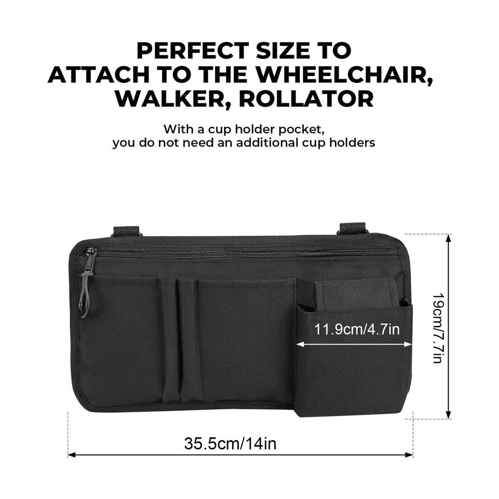 Wheelchair Side Storage Bag Oxford Cloth Durable Lightweight For Armrest Organizer Hanging Bag Walker Stroller Accessories