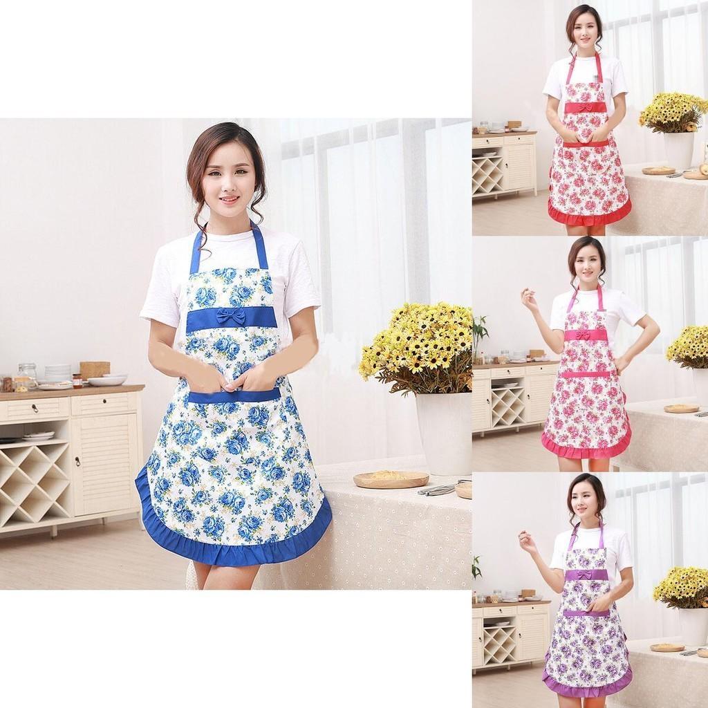 Elegant Women Floral Kitchen Bib Apron With Stylish Pockets For Cooking And Baking