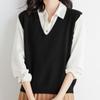 IHUASU Women's Autumn and Winter Loose V-neck Knitted Waistcoat Solid Colour Short Section Sleeve Head Sleeveless Outer Shoulders Vest