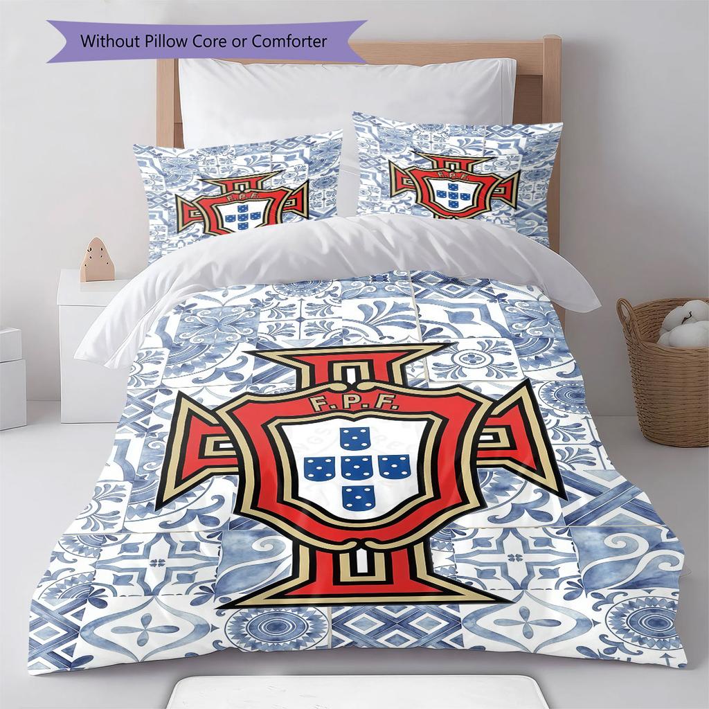 Portugal National Football Logo Pattern Bedding,Quilt Set Quilt Cover Pillowcase Home Birthday Gift(1 * duvet cover + 2 * pillowcase, without core)