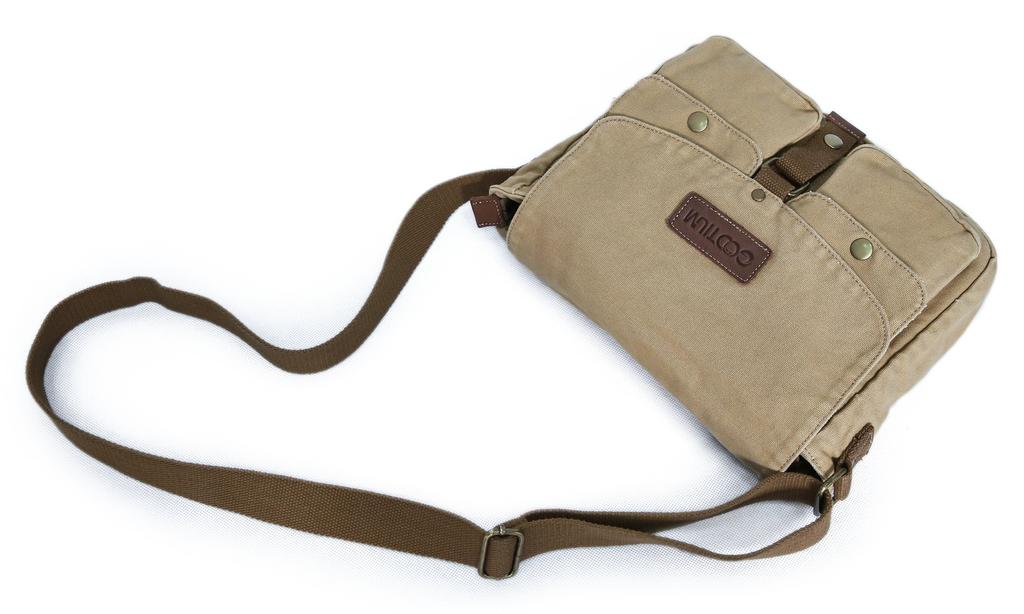 Gootium LM30624AMG Cotton Canvas Shoulder Bag Messenger Bag Unisex Khaki