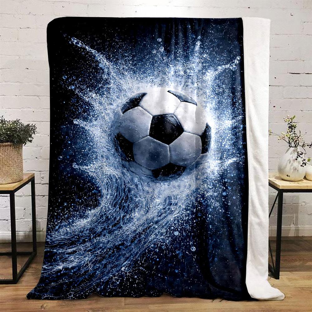 Soccer Ball with Dynamic Water Splash On a Dark Background. for All Seasons Blanket Lunch Break Throw Gift