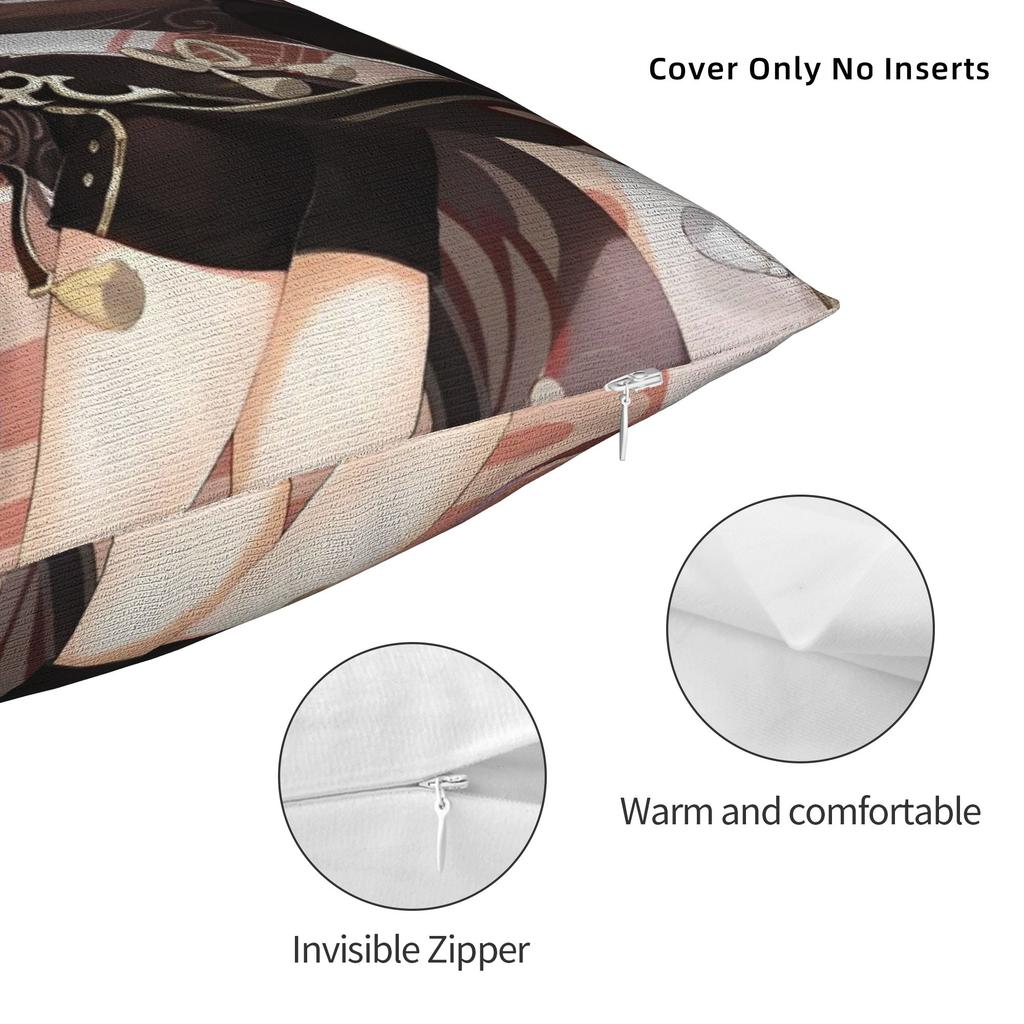 Soft Genshin Impact Hu Tao Pillowcase Polyester Cushion Cover Gift Anime Game Cartoon Pillow Case Cover Car Zipper