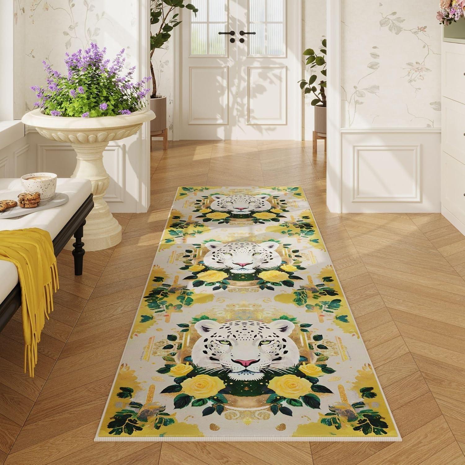 

Ковровая дорожка для прихожей с животным и цветочным принтом, моющаяся, длинный ковер для коридора, мягкий коврик с низким ворсом для спальни, нескользящие кухонные и ванные коврики 50x160cm