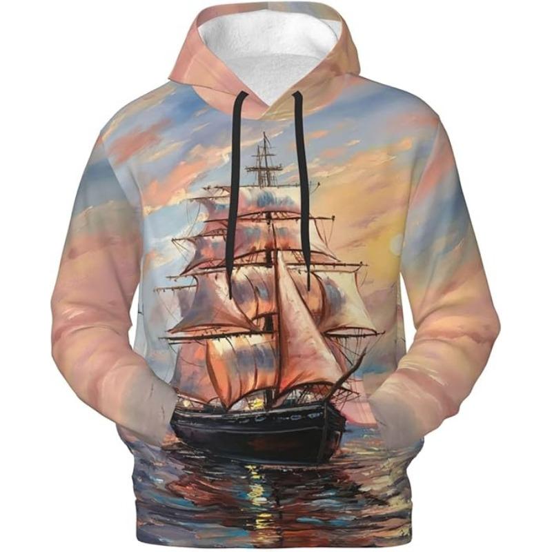 Fashionable Men's Hooded Sweatshirt Thicker Hooded Sweatshirt 3D Printed Men's Pattern Crewneck Hooded Sweatshirt with Pockets
