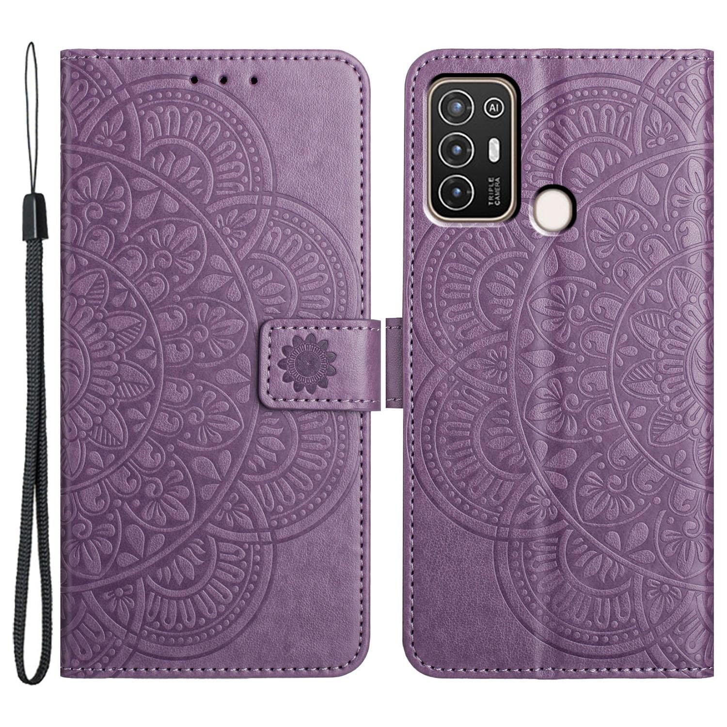 

Для ZTE Blade A52 чехол Mandala Flower кожаный флип-чехол с подставкой-кошельком Purple