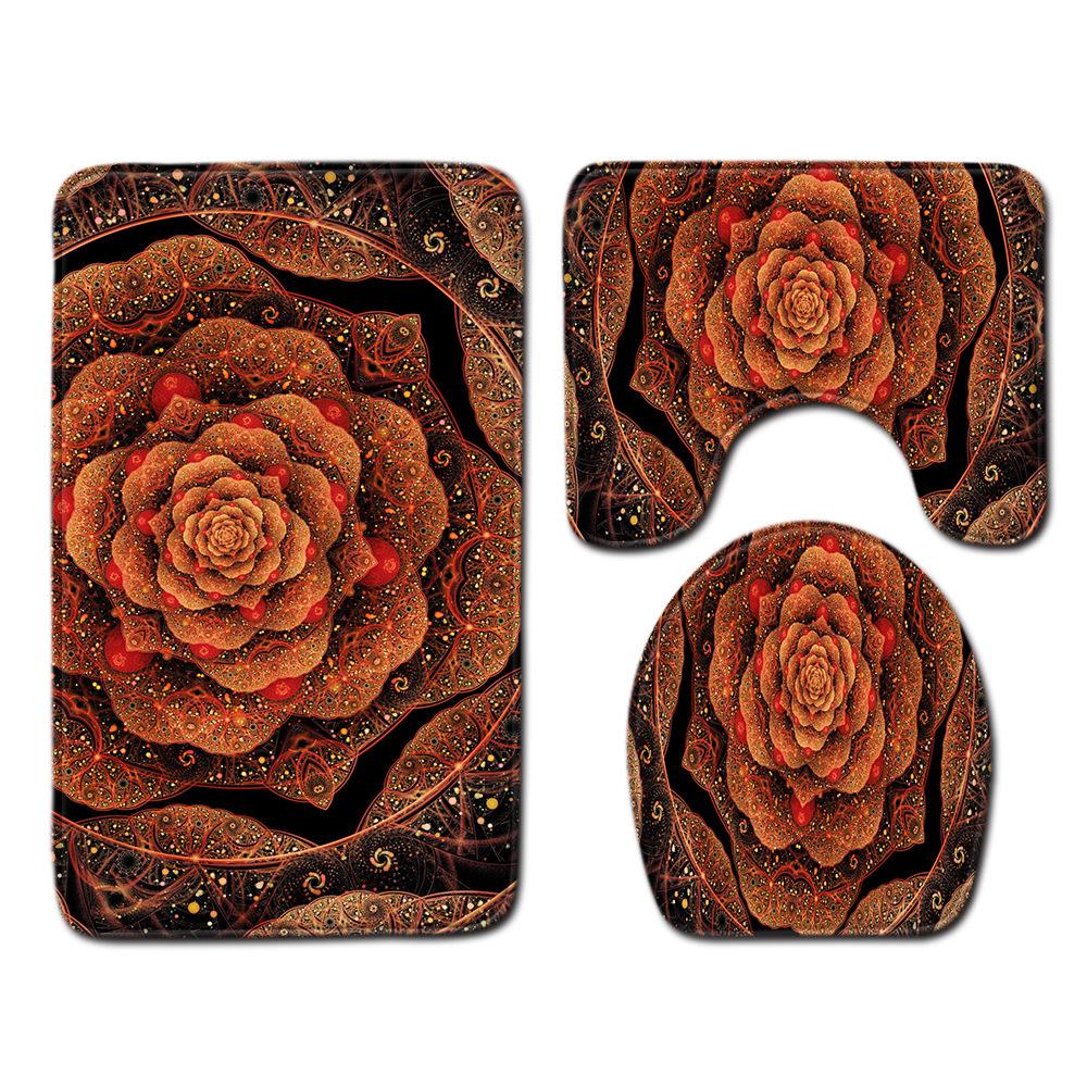 Cool Flower Pattern Bathroom Floor Mat Toilet Three-Piece Set