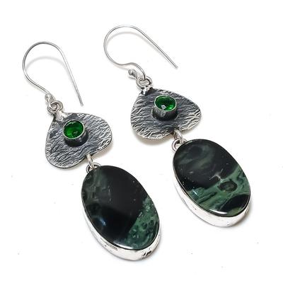 Natural Kambaba Jasper, Diopside Gemstone 925 Sterling Silver Earring 2.76" r8F66