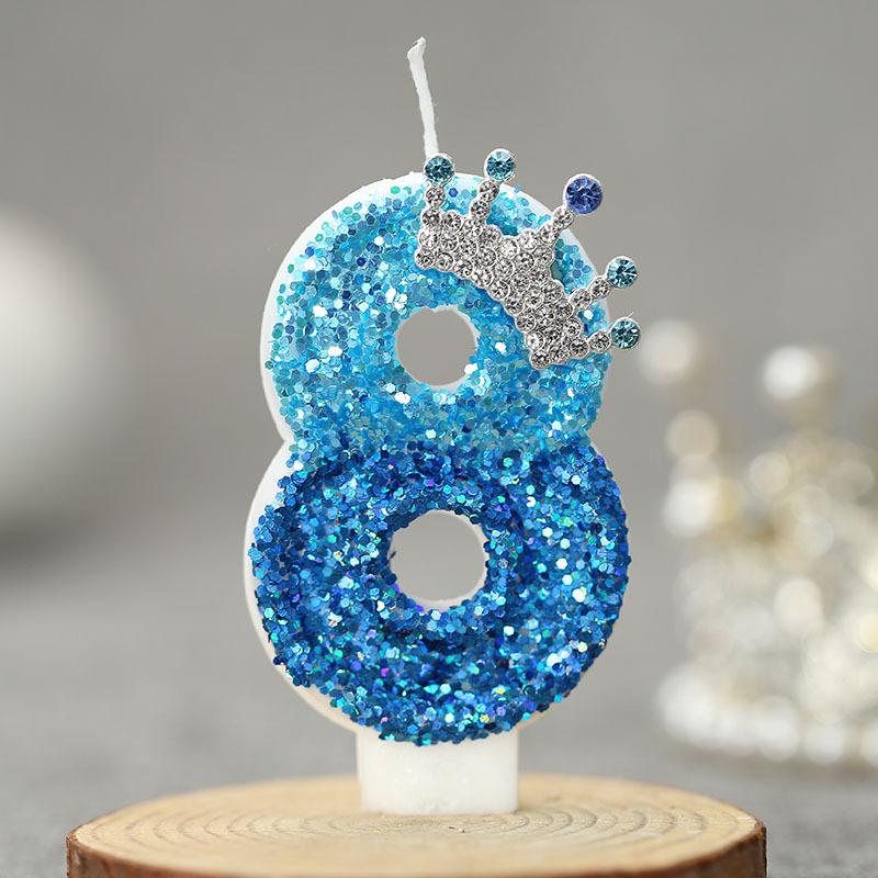 Birthday Number Candles Blue Crown 0 1 2 3 4 5 6 7 8 9 Number Cake Candles Birthday Wedding Party Cake Topper Decor