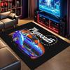 Plymouth Superbird Classic Muscle Car Orange Flame Effect Black Print Area Rug Vintage Race Car Non Slip Entryway Floor Mat Auto Fan Decor Rug