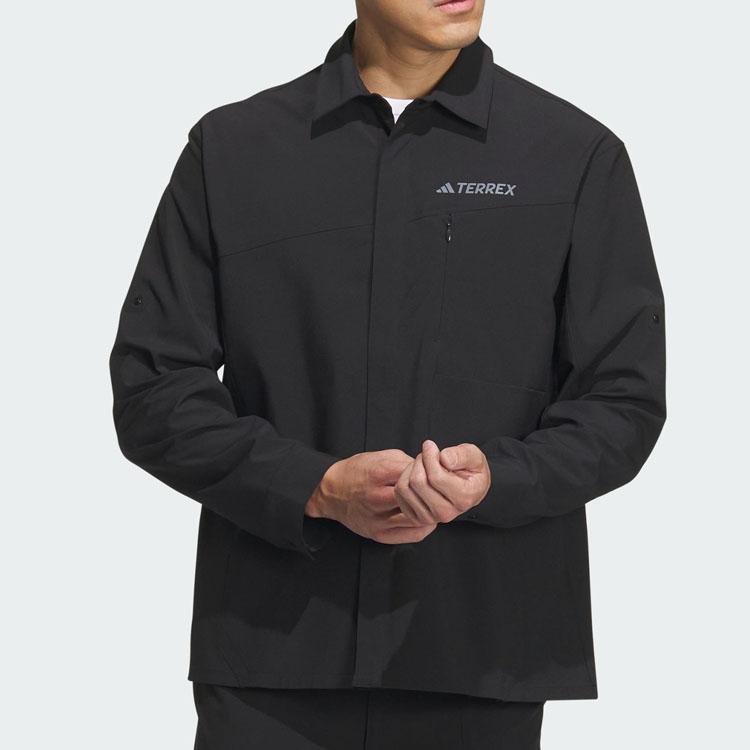 Adidas Long Sleeve Outdoor Shirt with Solid Color Logo Men Tops Black IL8944