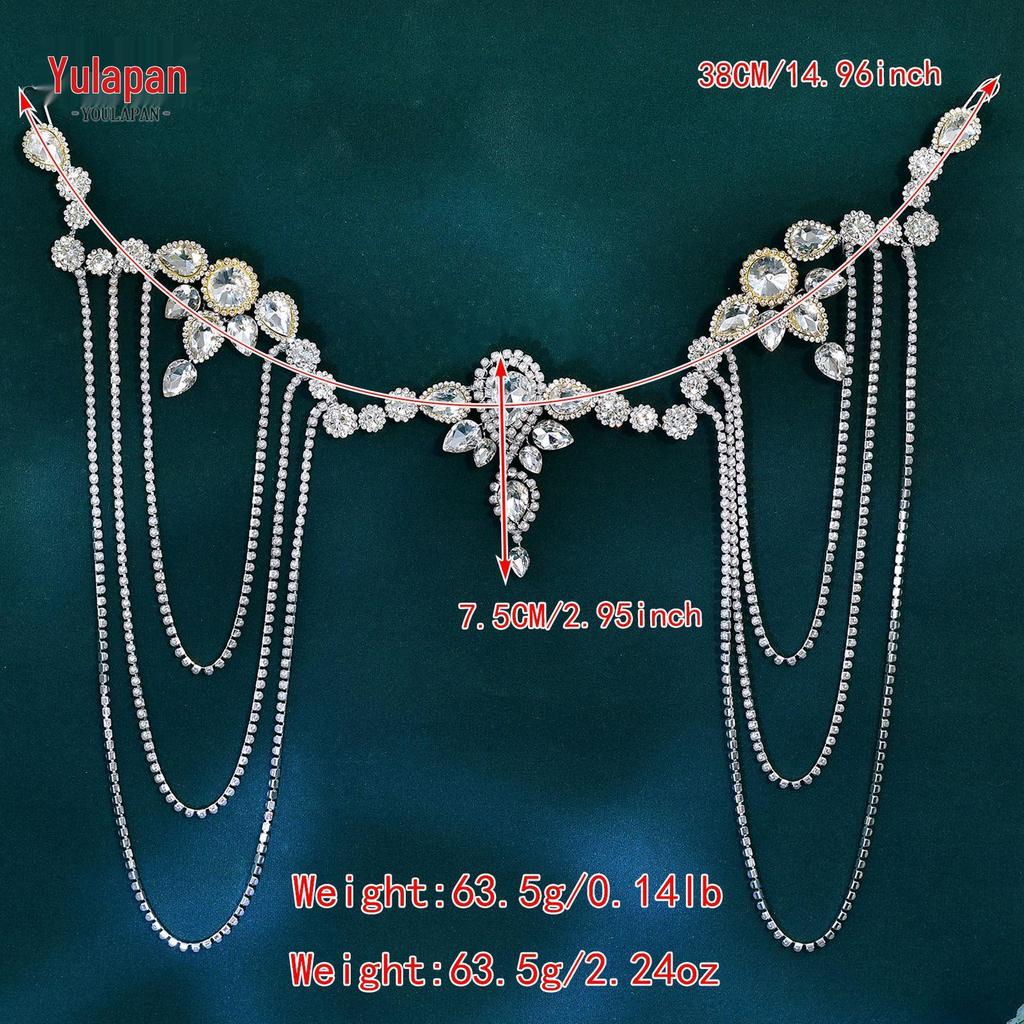 Yula Pan Multilayer Tassel Forehead Hair Chain, Bridal Wedding Hairband.