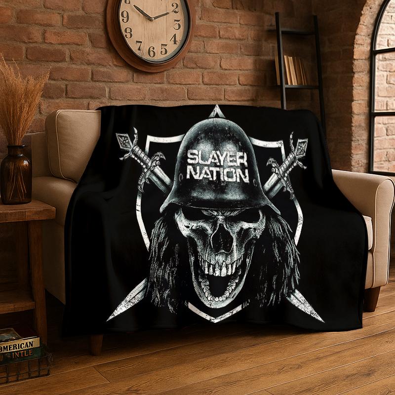 Retro Slayer Heavy Metal Rcck Band Sign Flannel Blanket Soft Warm Throw Blanket for Bedroom Living Room Bed Travel Picnic Gift 75x90cm