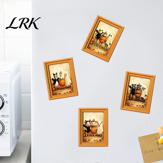 Cute Pumpkin Spooky Ornaments Wooden Black Cat Fridge Magnet, Seasonal Cartoon Kitchen Bathroom Decor, Autumn Home Decorations Theme Photo Frame