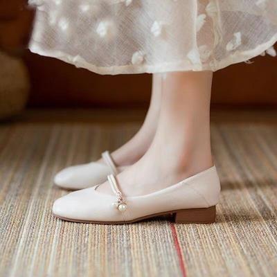 Women's Shoes Autumn New Round Head Mary Jane Women's Shoes Autumn Thick Heel Pearl Soft Sole Versatile Single Shoes Women