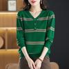 DAFIFY Women's Fashion Casual Fall Winter Stripe Print Long Sleeve V-Neck Sweaters