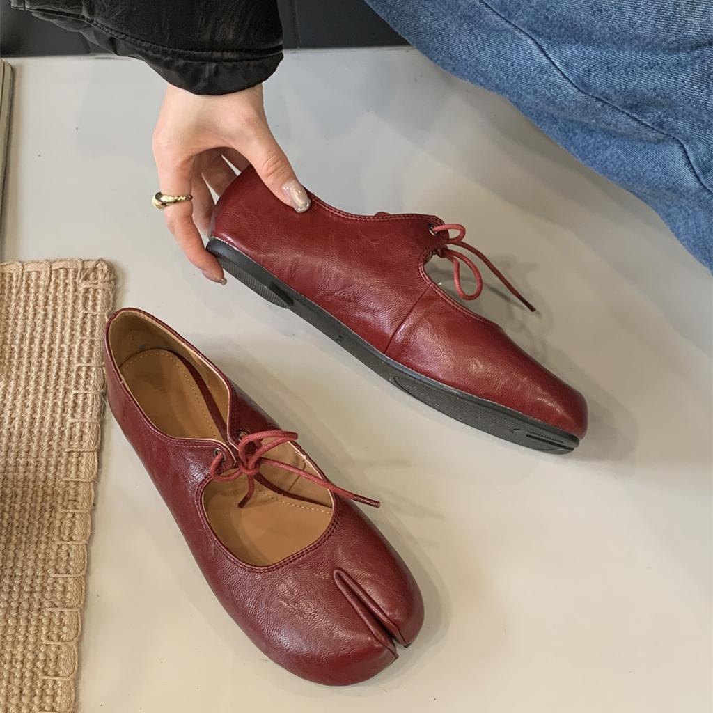 Fashion Bailamos Autumn Women Split Toe Flats Fashion Slip On Ballet Shoes Soft Flat Heel Mary Jane Shoes Outdoor Casual Single Shoes