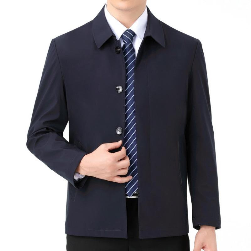 

Пиджак мужской весенне-осенний, новый свободный деловой повседневный пиджак с лацканами для папы, для мужчин среднего и пожилого возраста, шелковый пиджак на пуговицах 200