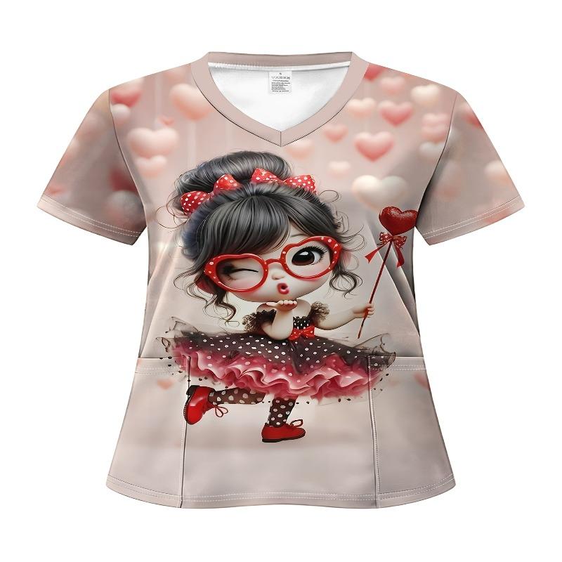 

New Cartoon Valentine s Day Themed Pink Print with Colorful Butterfly Wings and Cute Little Girl Heart Design 8XL